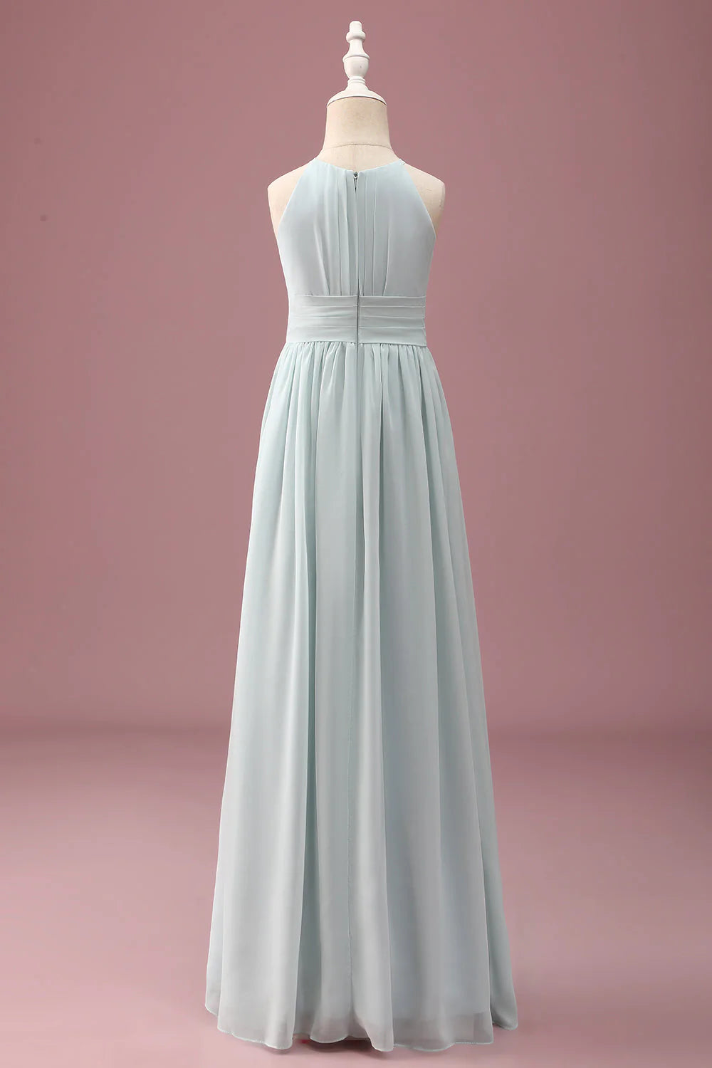 Mint A Line Halter Pleated Long Junior Bridesmaid Dress