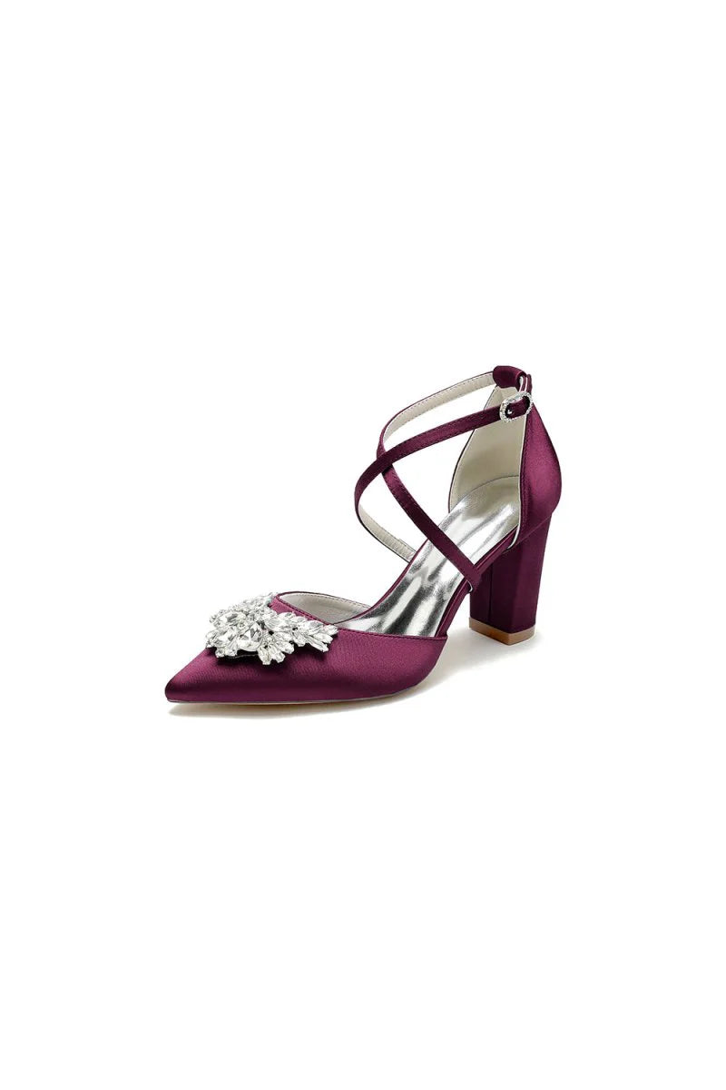 White Cross Strap Pump with Crystal Flower Accent
