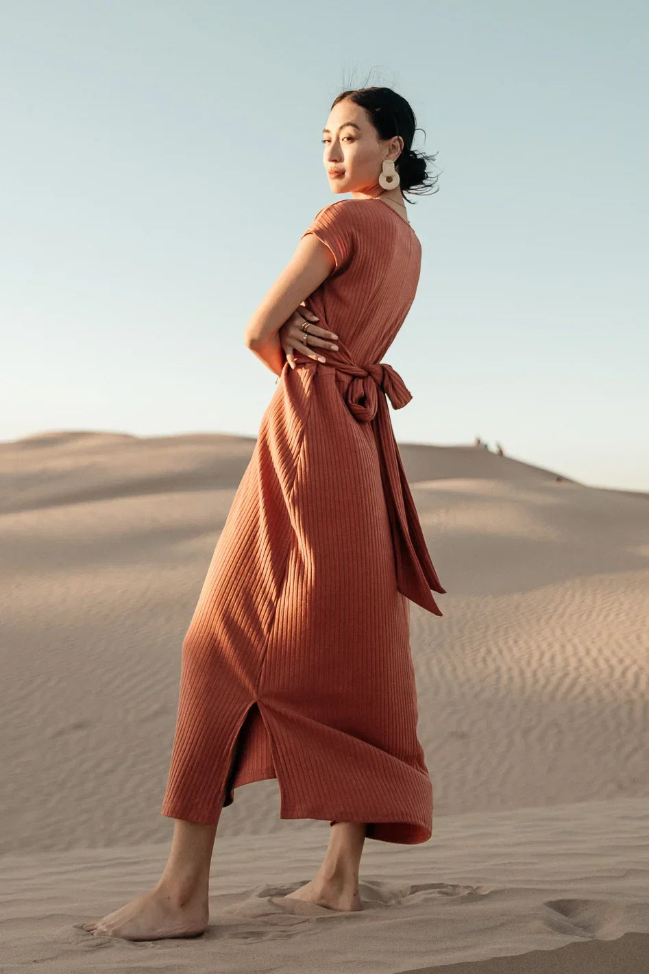 Vaeda Ribbed Tie Dress in Rust FINAL SALE