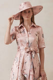 Floral Dusty Rose A Line Short Sleeve High Low Mother of the Bride Dress with Belt