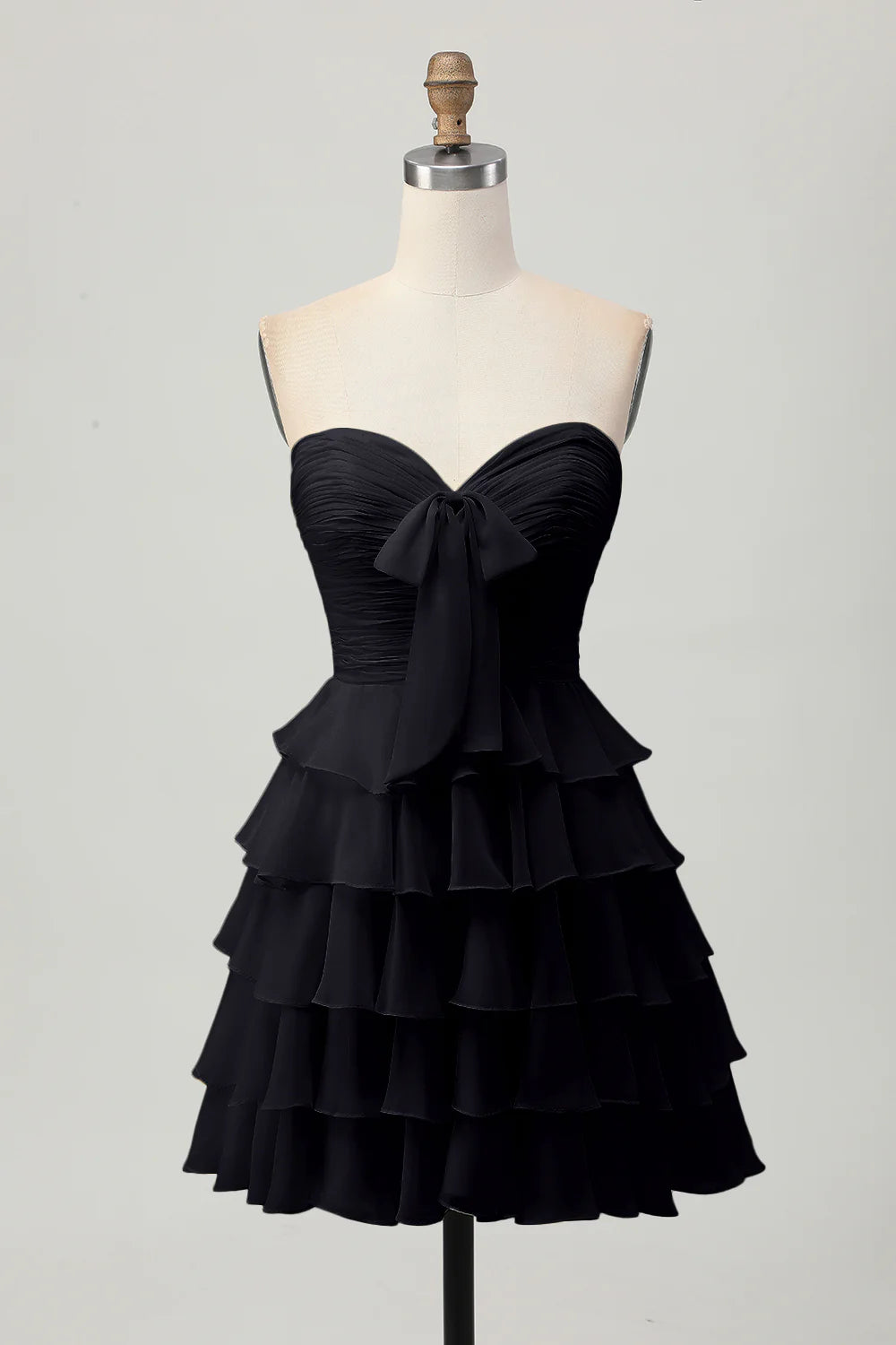 Light Yellow Strapless Tiered Ruched A Line Short Homecoming Dress