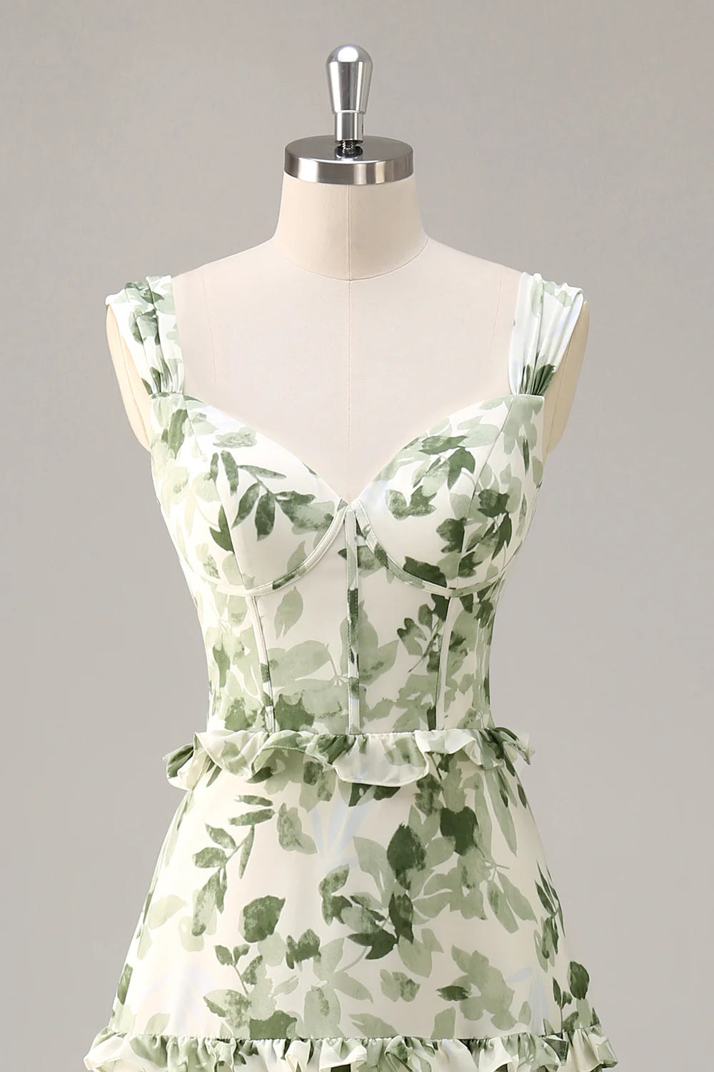 Green Flower A Line Corset Tiered Maxi Dress with Lace Up Back