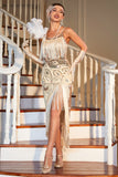 Champagne Spaghetti Straps Gatsby Fringed Flapper Party Dress