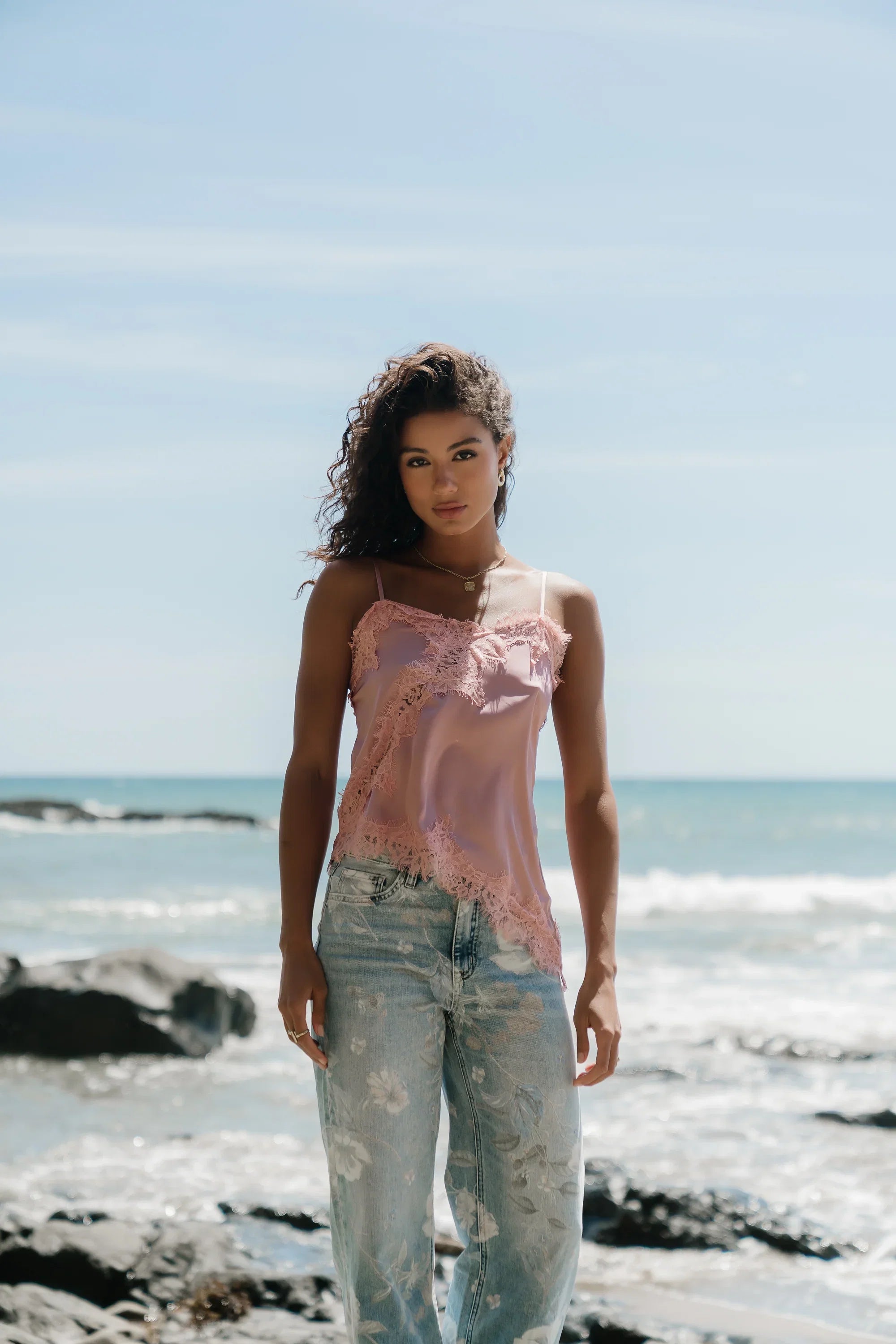 Berkley Lace Trim Tank in Mauve