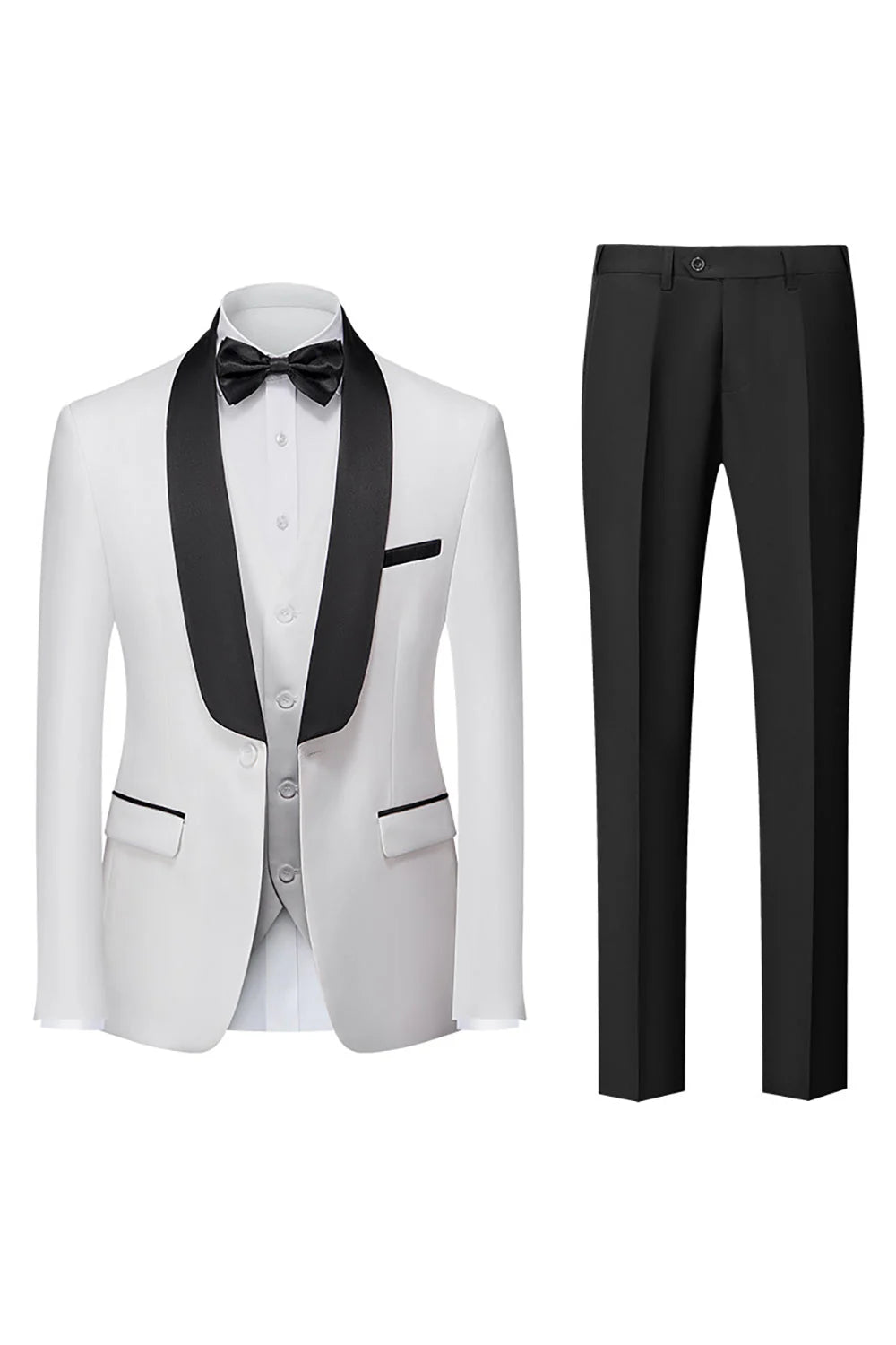 Mens Black Silm Fit 3 Piece Shawl Lapel One Button Wedding Guest Suits