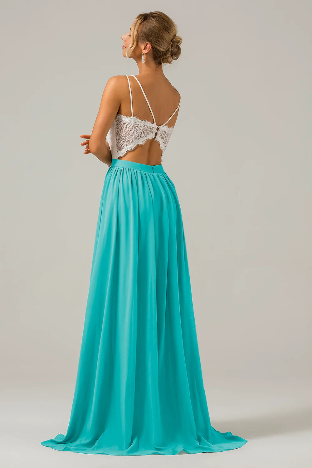 A Line Spaghetti Straps Pleated Long Bridesmaid Dress With Lace
