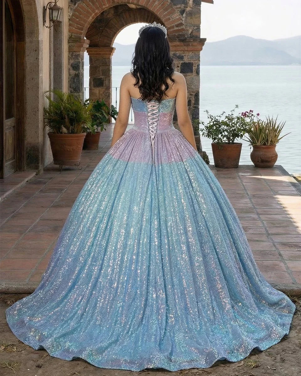 Simple Sequined Shimmer Party Dress with Train