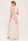 ROSE GARDEN IVORY LACE HALTER MAXI DRESS