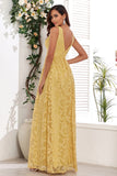 Yellow A Line V Neck Wedding Party Guest Dress With Appliques