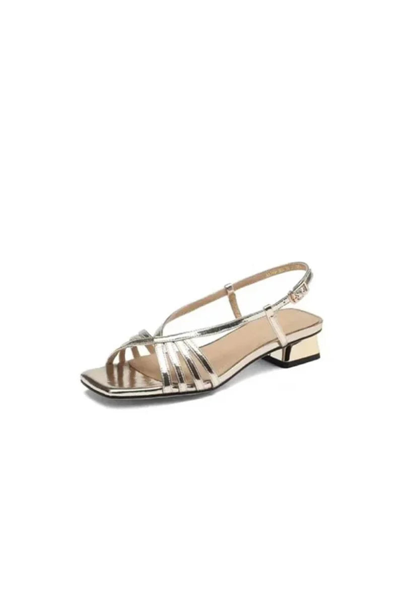 Champagne Sparkly Open Toe Low Heel Sandal