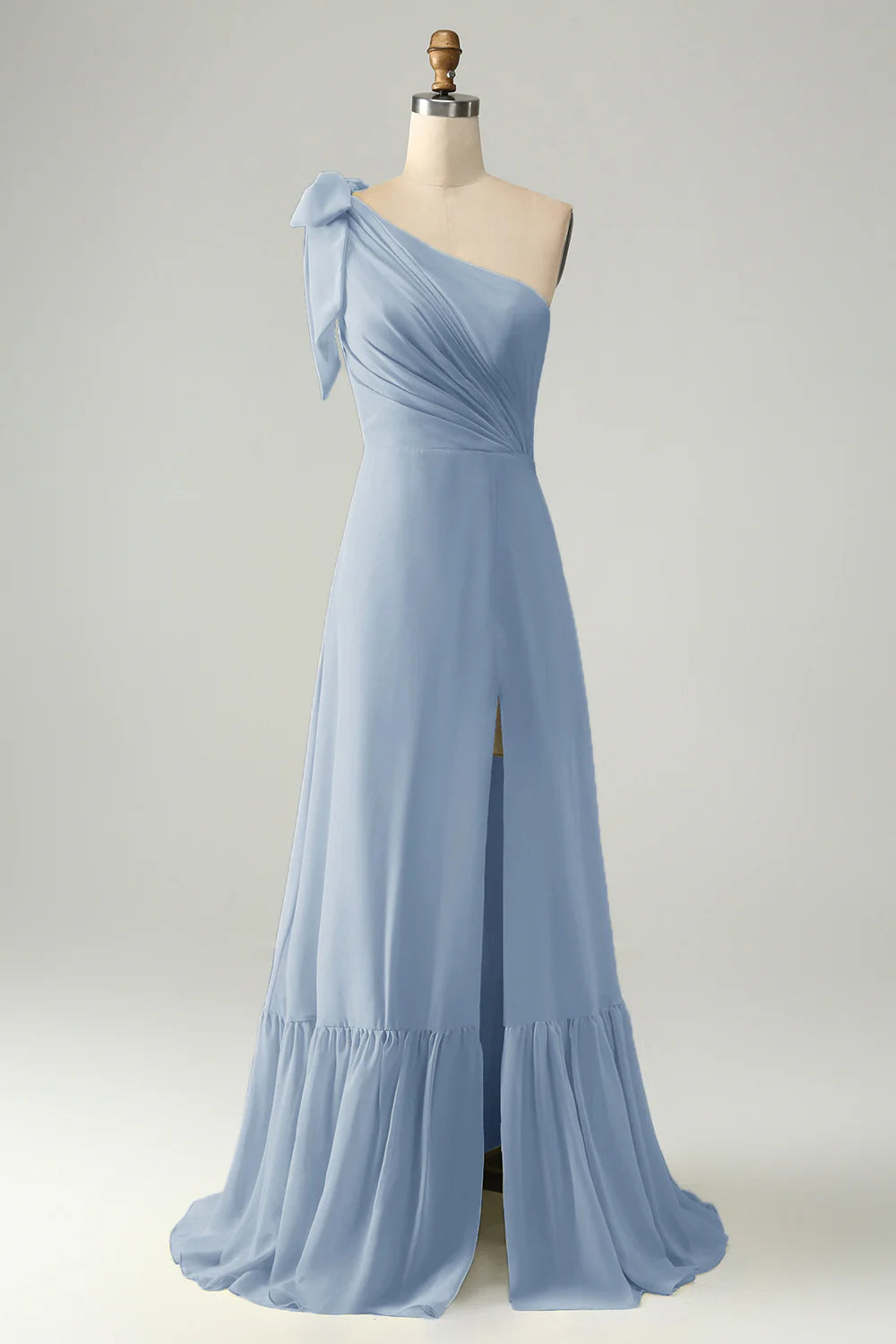 Yellow A Line One Shoulder Pleated Long Maxi Wedding Party Guest Dress with Slit