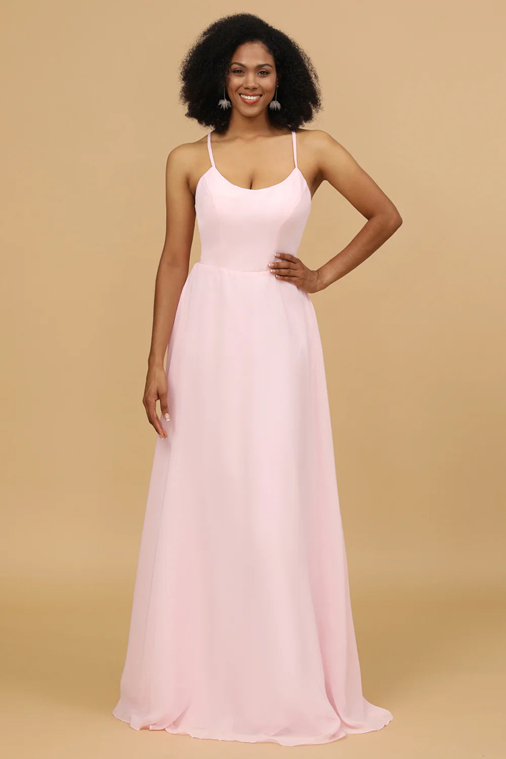 Sheath Column Spaghetti Straps Long Chiffon Bridesmaid Dress