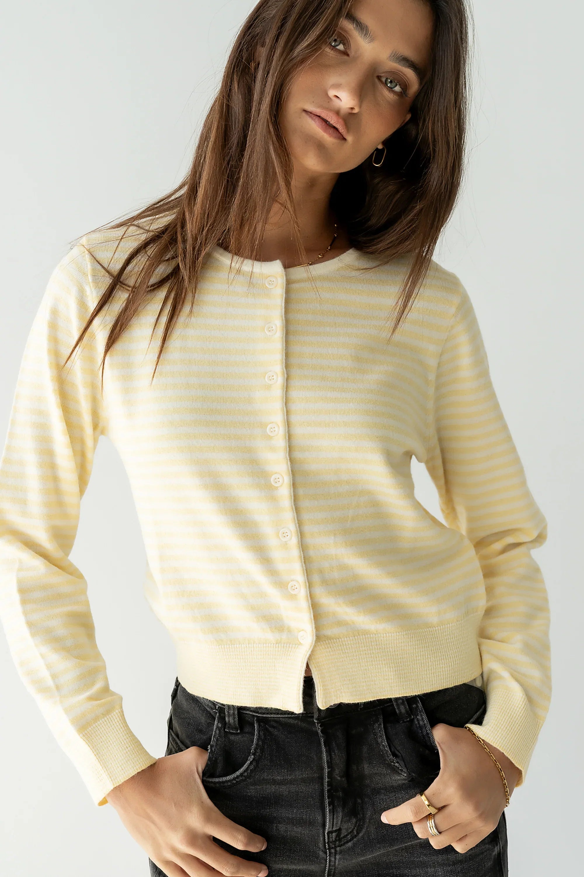 Edesse Striped Cardigan in Yellow