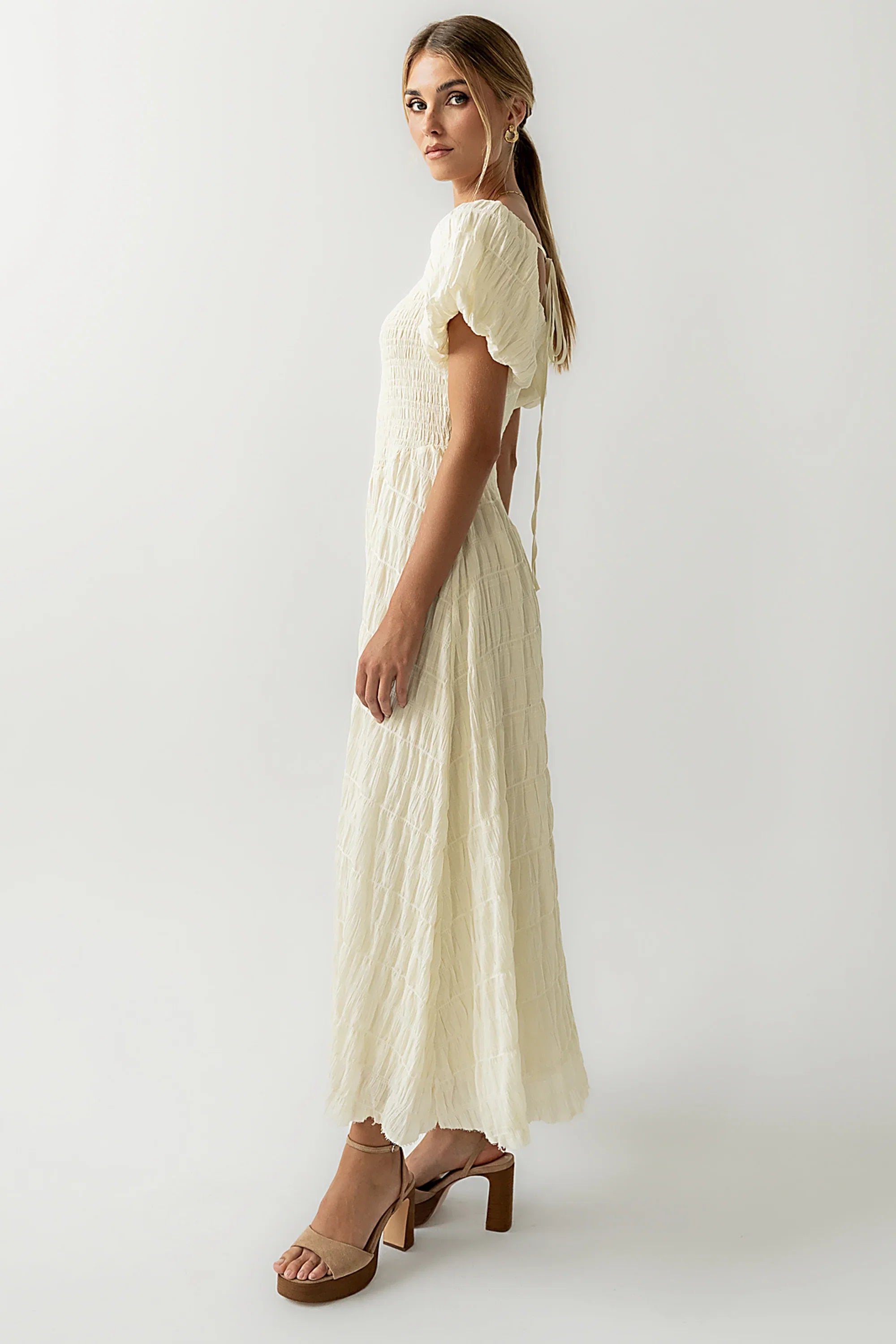 Beckie Smocked Maxi Dress in Off White