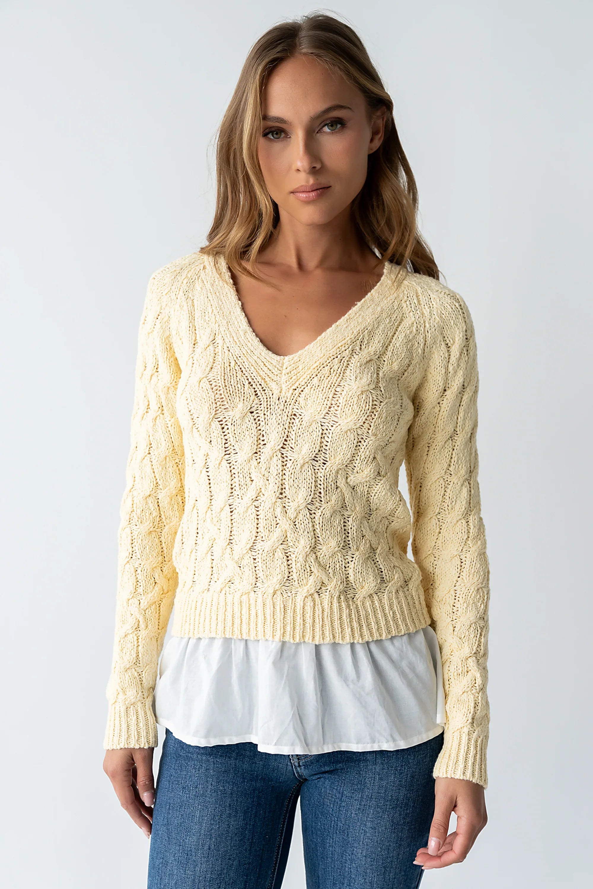 Zeke Cable Knit Sweater in Yellow