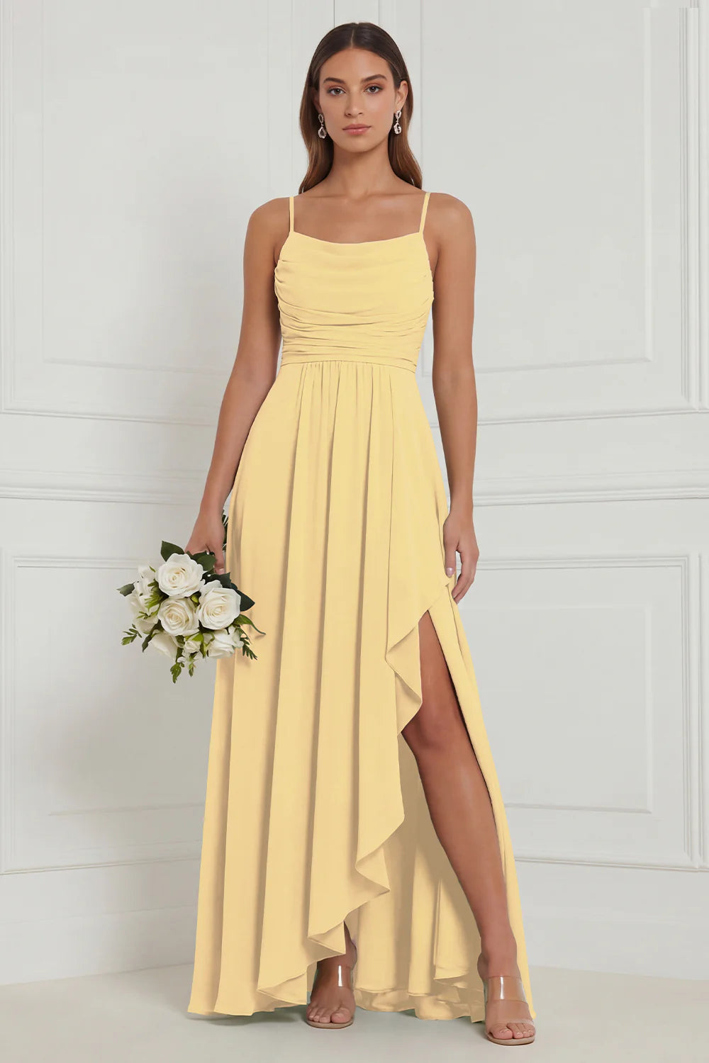 Sage Ruffle A Line Bridesmaid Dress with Slit