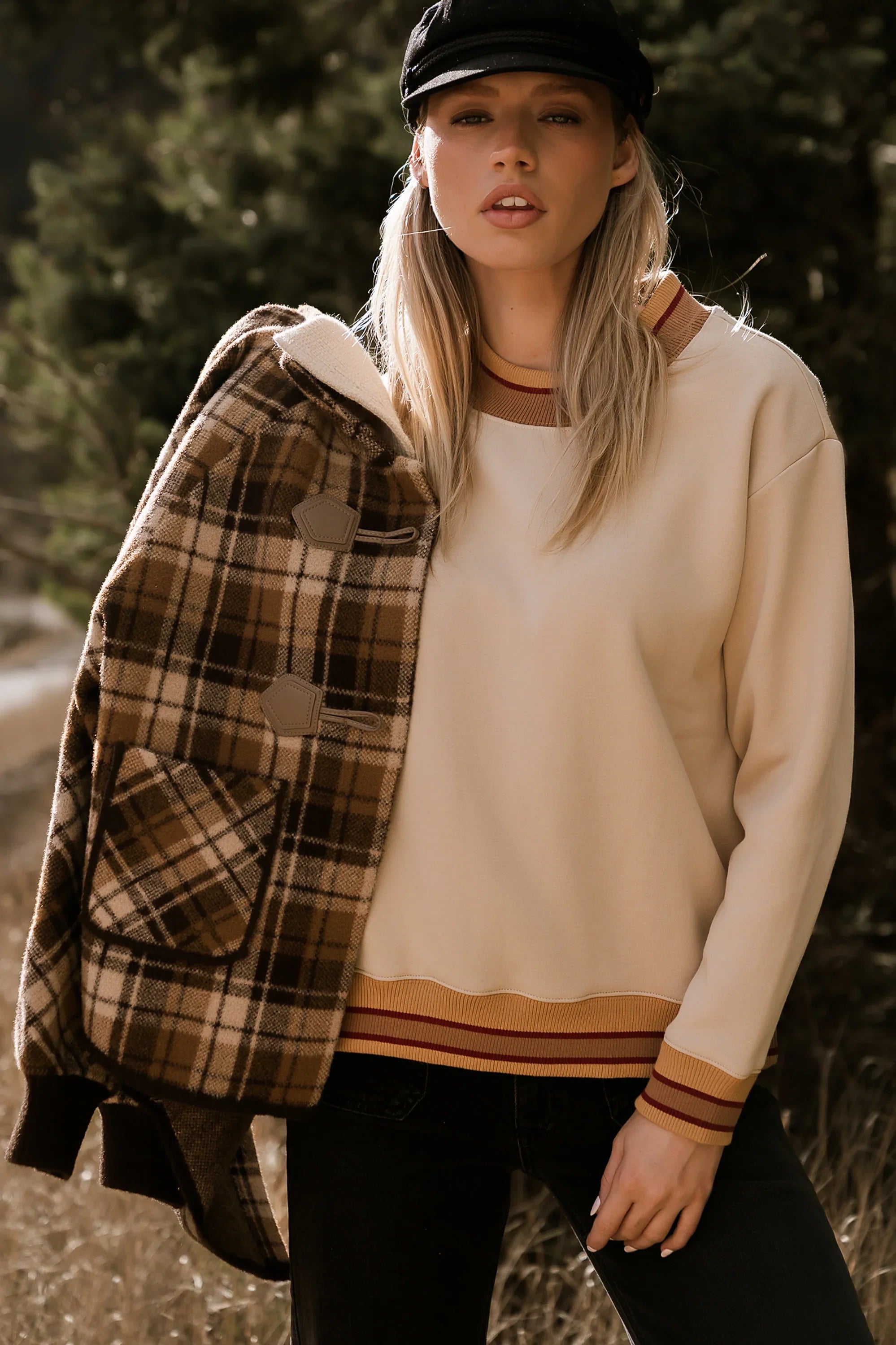 Gigi Plaid Jacket in Taupe