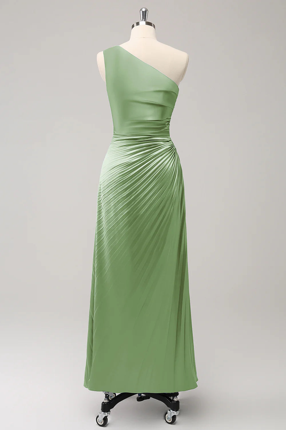 Dark Green Sheath One Shoulder Satin Long Bridsmaid Dress