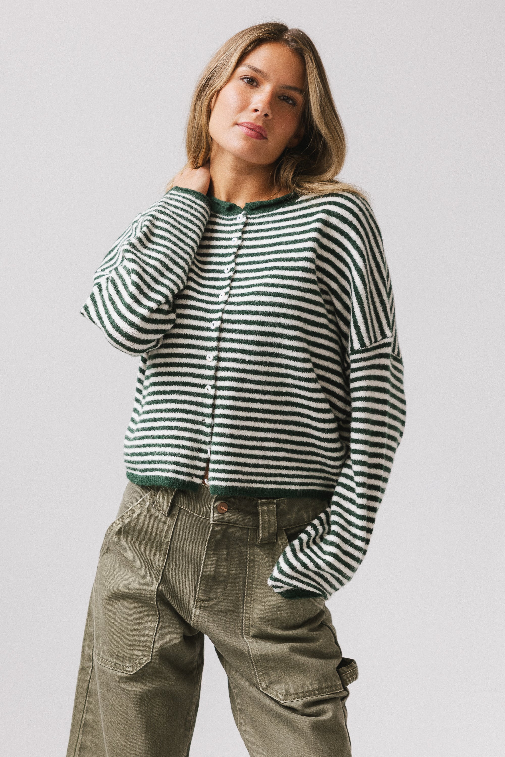 Miriam Striped Cardigan in Forest FINAL SALE