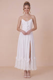 Strapless A Line 3D Flower White Engagement Dress with Slit
