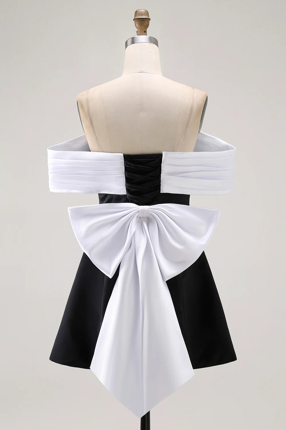 Black A Line Off The Shoulder Mini Homecoming Dress with Bow