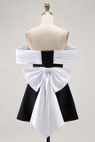 Black A Line Off The Shoulder Mini Homecoming Dress with Bow