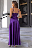 Purple Spaghetti Straps A line Satin Prom Dress