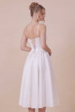 Satin A Line Corset Spaghetti Straps White Graduation Dress