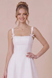 Simple White Square Neck Mini Graduation Dress