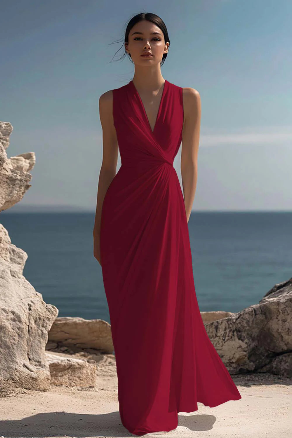 White A Line V Neck Ruched Engagement Dress