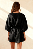 Boat Neck Little Black Dress with 3 4 Sleeves