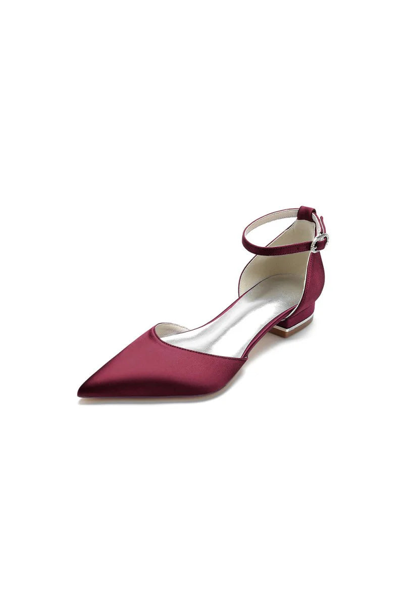 Satin Pointed Toe Ankle Strap Kitten Heels