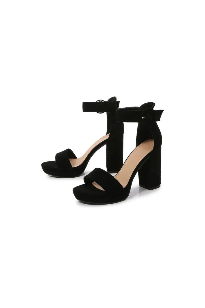 Outdoor Suede Peep Toe Chunky Heel Shoes With Buckle Ankle Strap