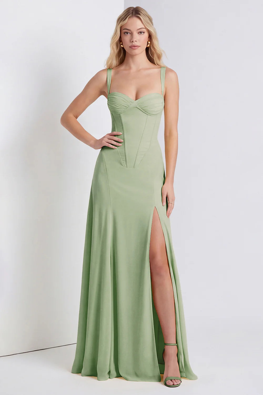 Daffodil Corset A Line Lace up Back Maxi Dress with Slit