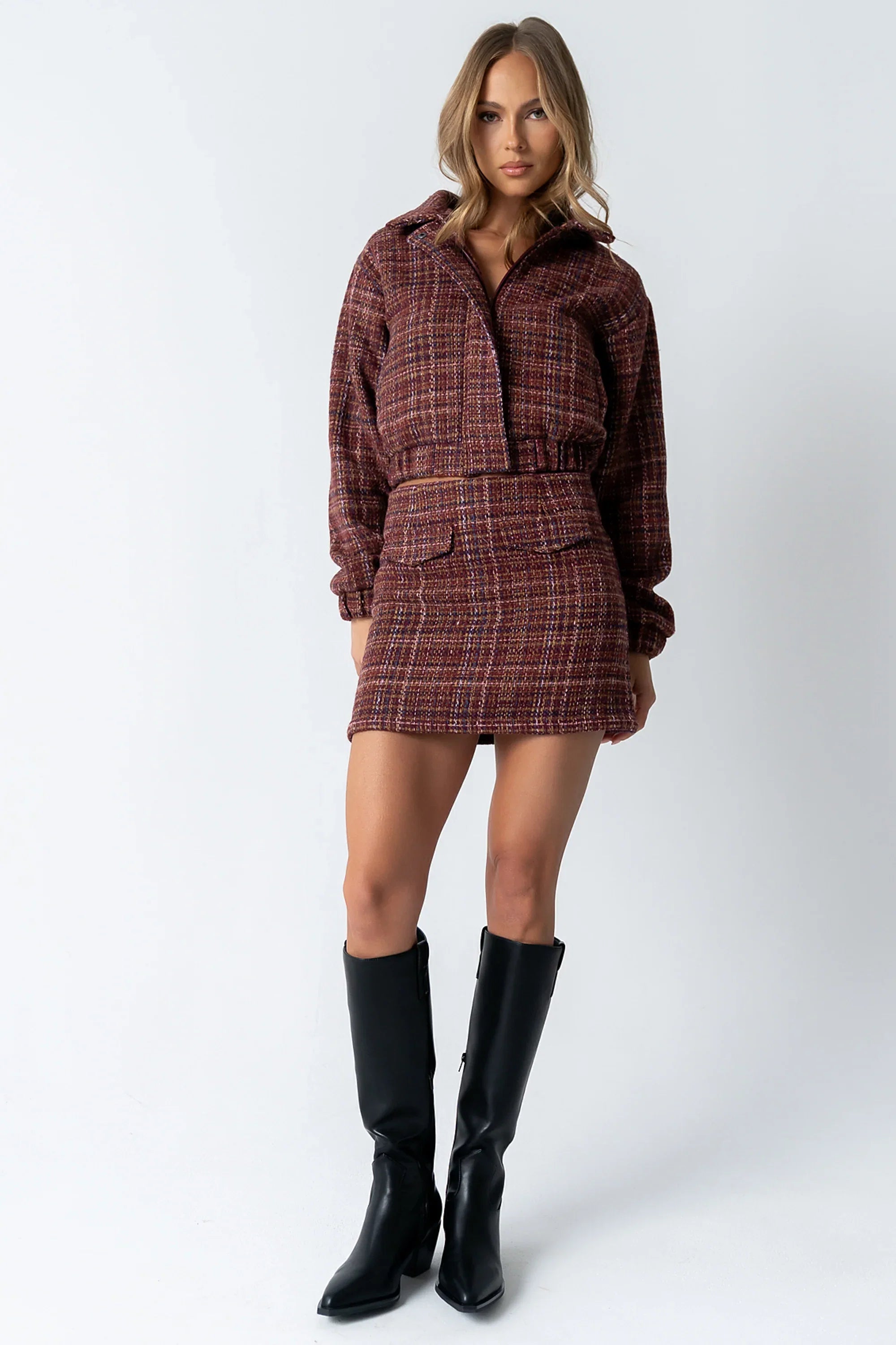 Finley Tweed Mini Skirt in Red