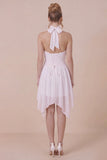 Ruffled Halter White Graduation Dress with Lace up Back