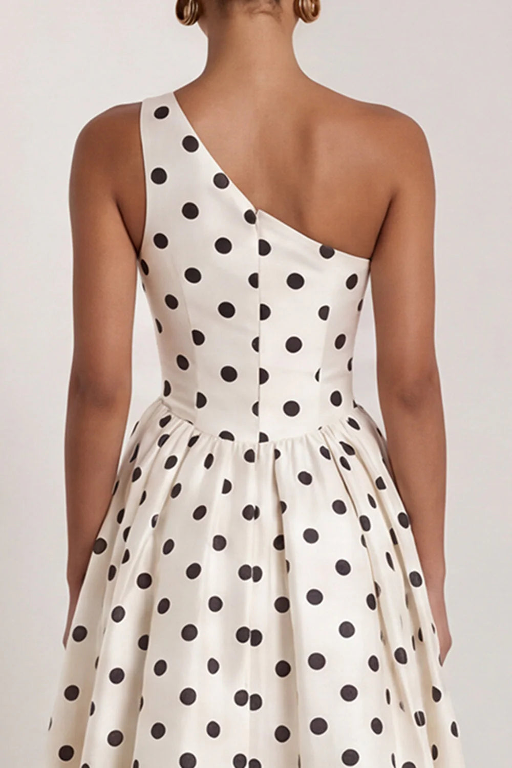 One Shoulder White Black Polka Dot A Line Formal Dress
