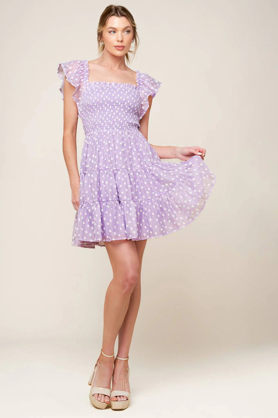 PLAYFULLY POSH LAVENDER MINI DRESS