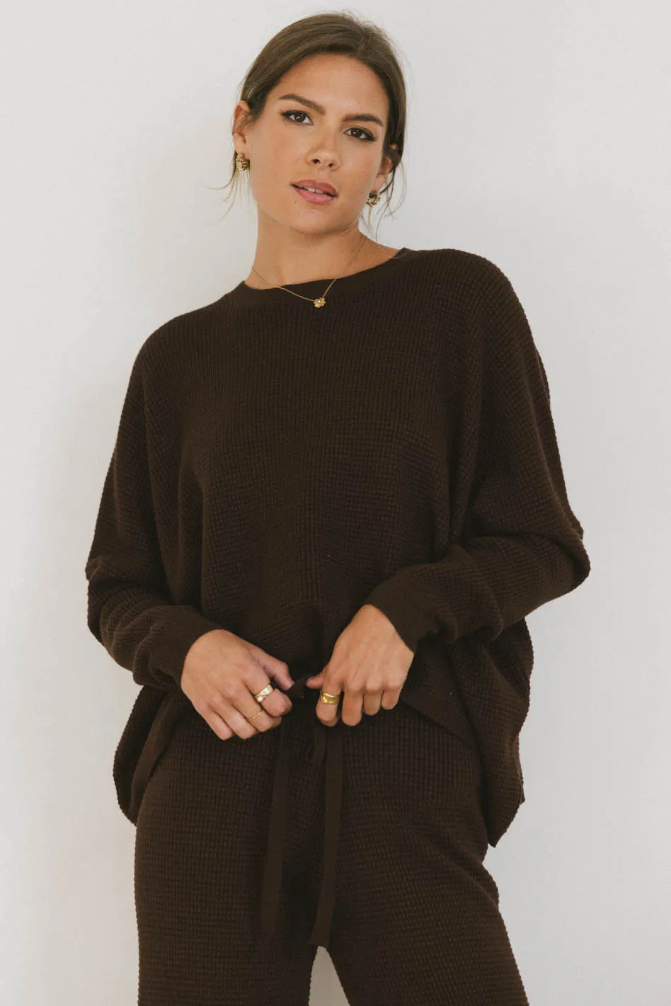 Jesse Waffle Knit Top in Brown FINAL SALE