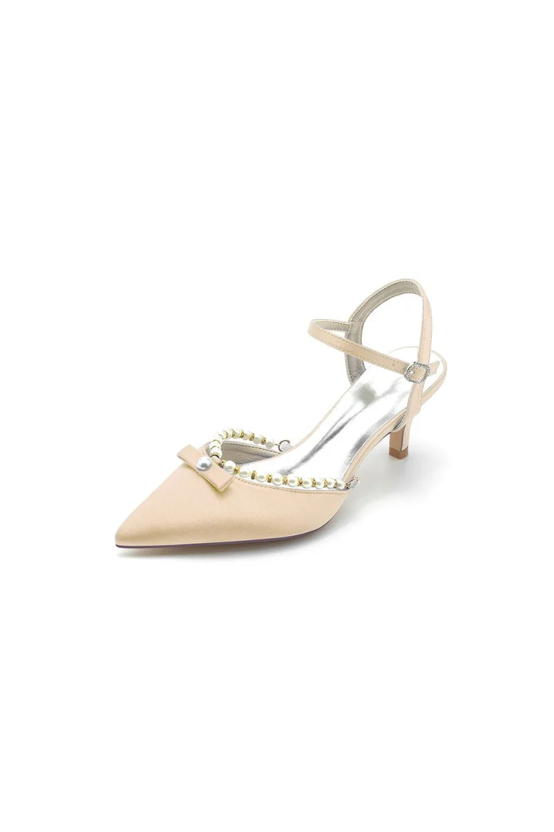 Pearl Satin Pointed Toe High Heels