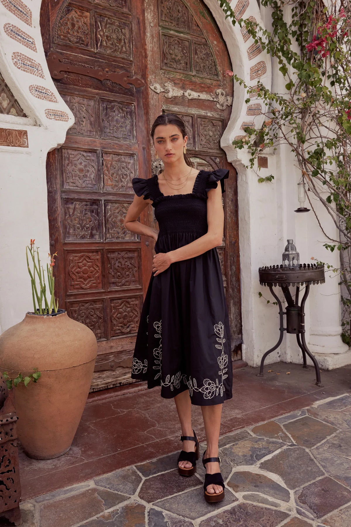 Lane Embroidered Midi Dress in Black FINAL SALE