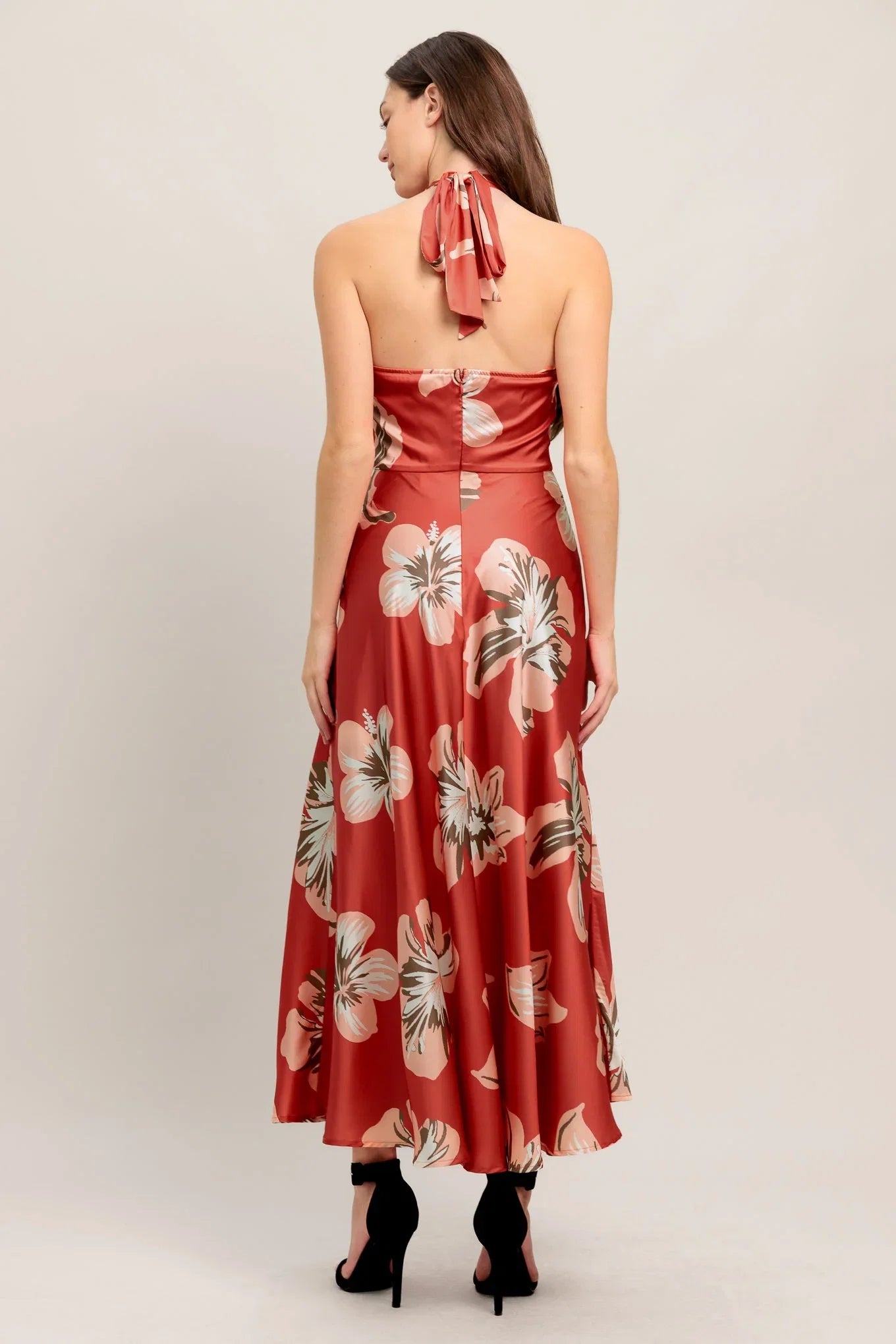 CANT LOOK AWAY CORAL RED MIDI DRESS FINAL SALE