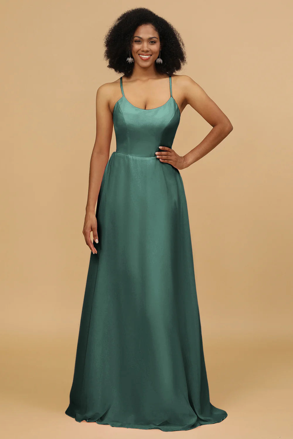 Sheath Column Spaghetti Straps Long Chiffon Bridesmaid Dress