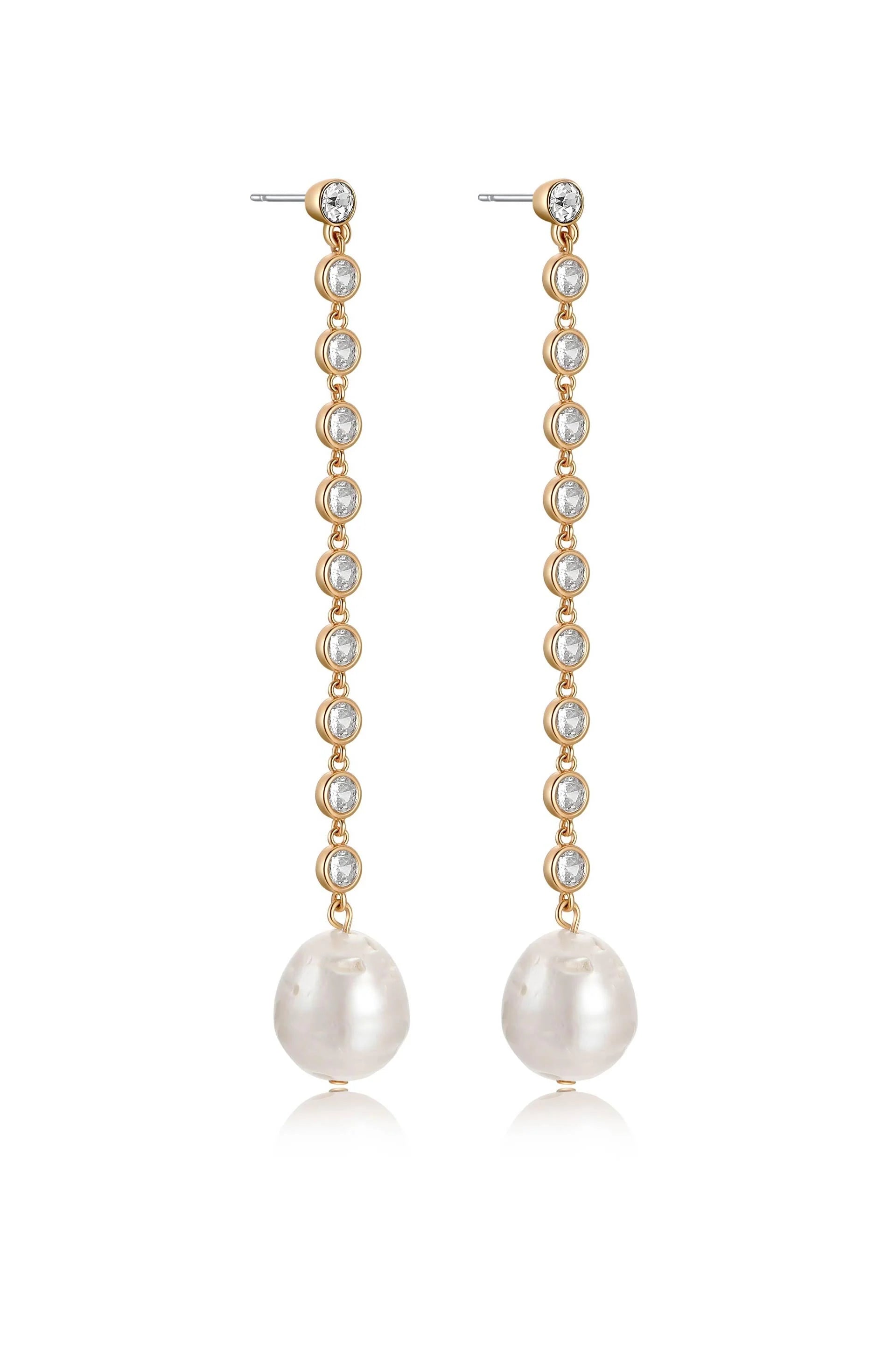 Crystal Chain Pearl Drop Earrings