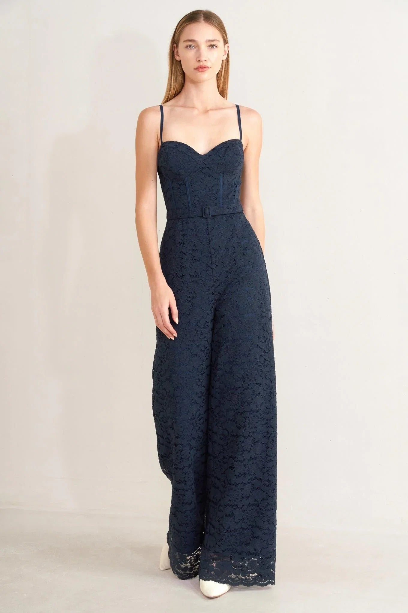 EVENING MUSE NAVY LACE JUMPSUIT