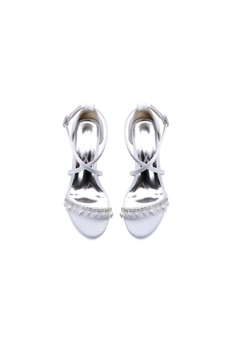 Open Toe Pearl Hollow Out Chunky Heels
