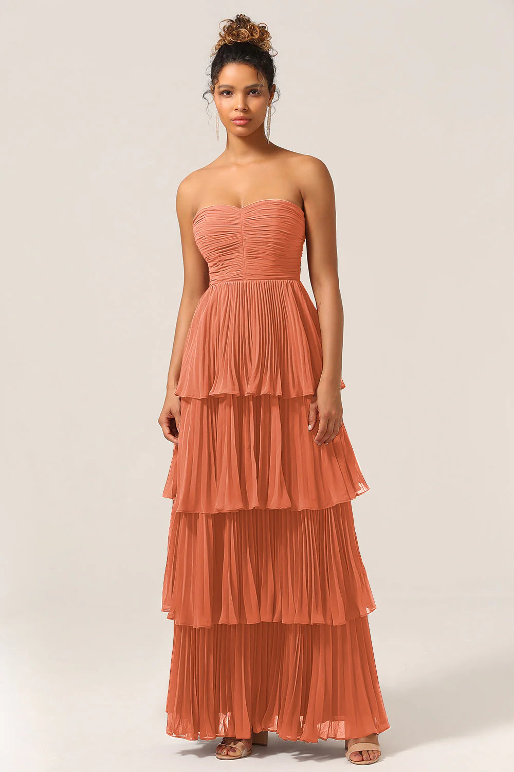 A Line Sweetheart Floor Length Tiered Chiffon Bridesmaid Dress