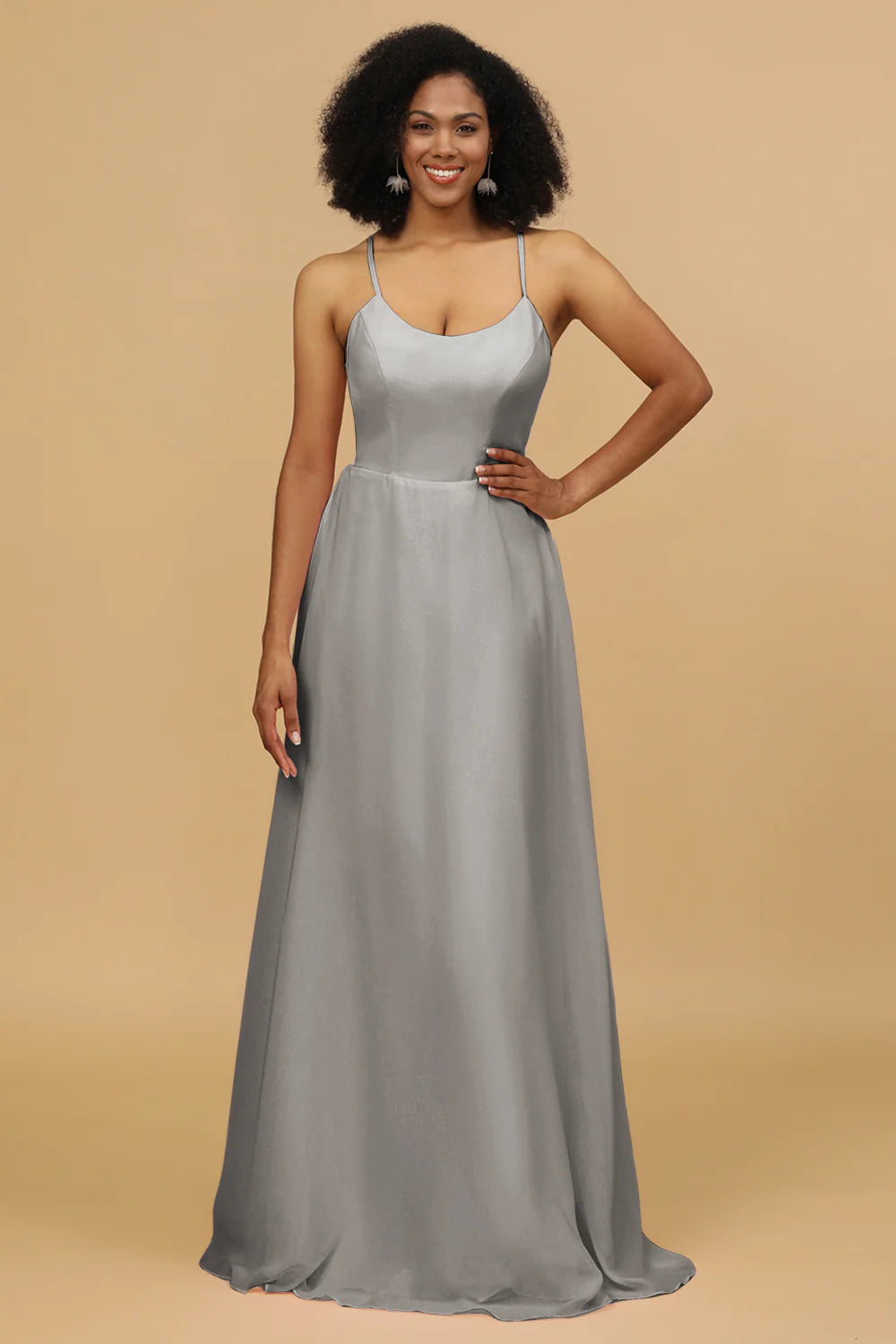 Sheath Column Spaghetti Straps Long Chiffon Bridesmaid Dress