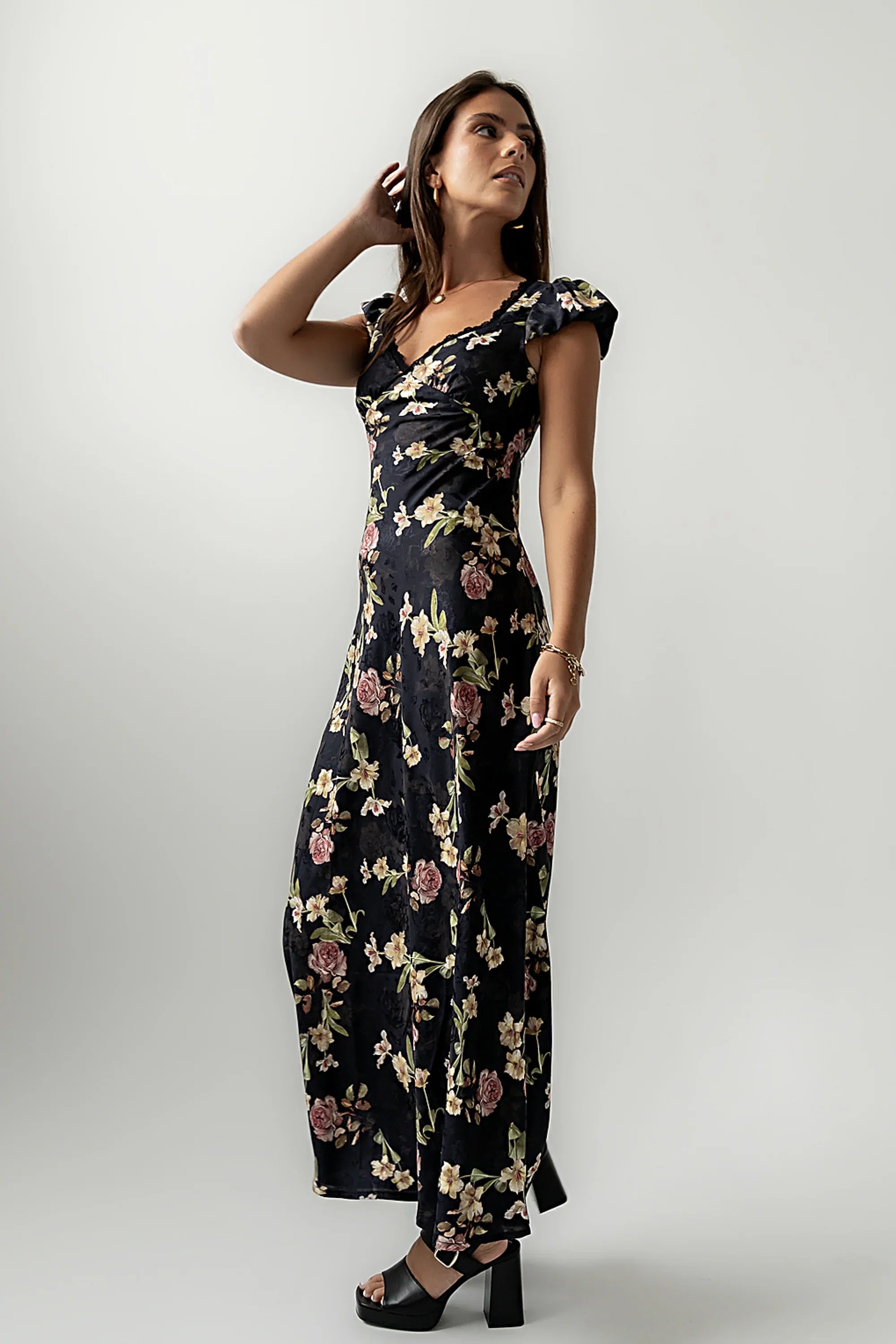 Asa Floral Maxi Dress in Black FINAL SALE
