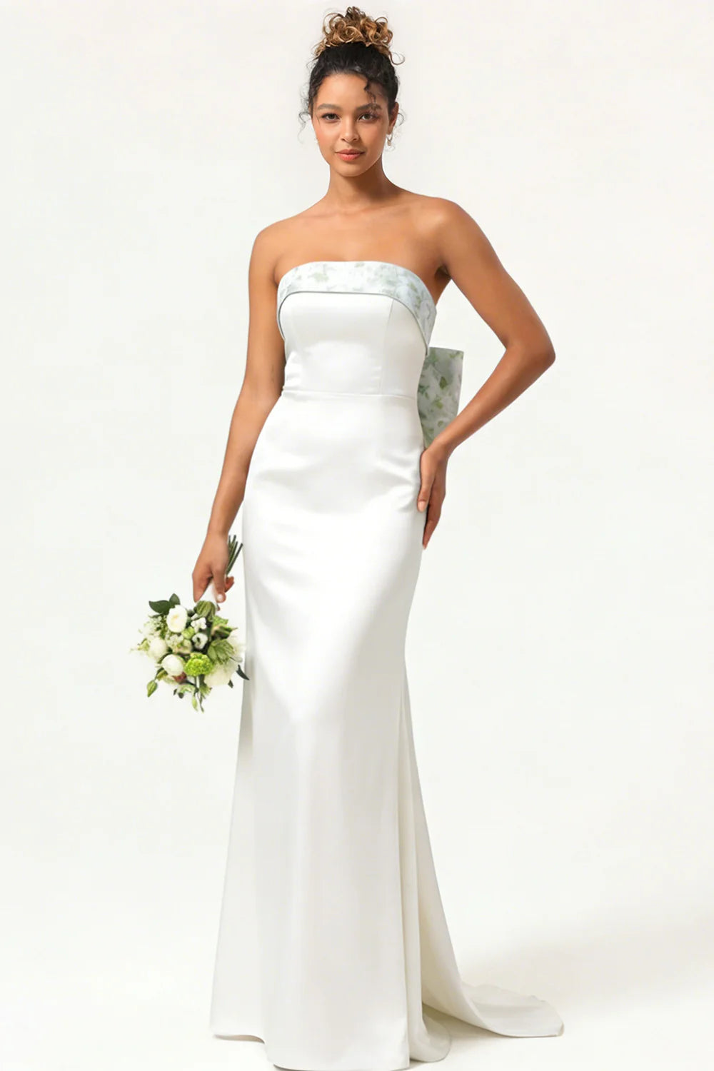 Green Strapless Mermaid Long Bridesmaid Dress with Bow